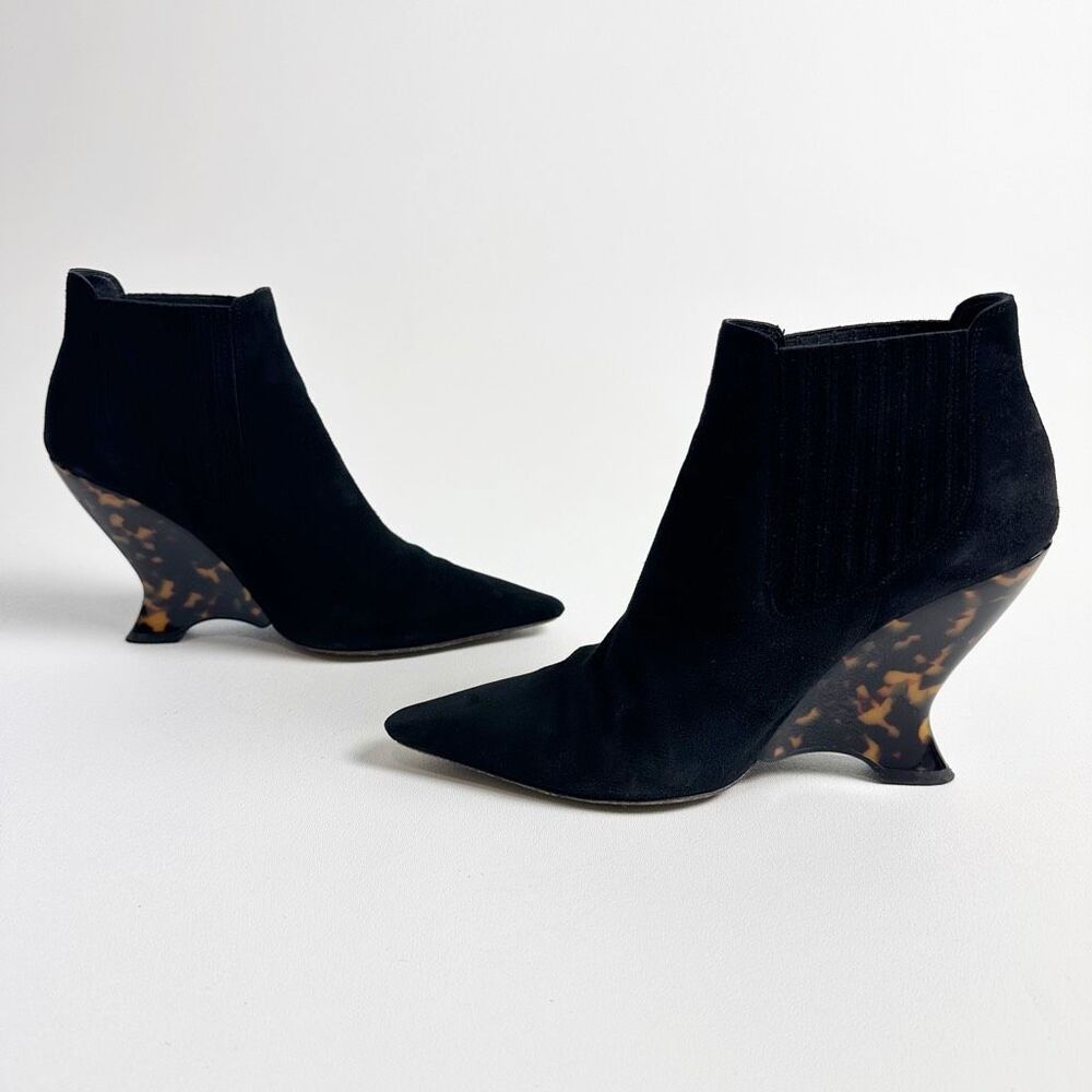 DIOR Optic-D Black Tortoiseshell Heel Ankle Boot Size 37.5 Pointed Toe Leather - Picture 7 of 16